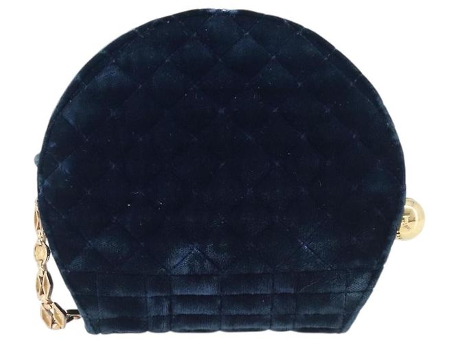 Borsa a tracolla Gianni Versace Chain Velluto Navy Tono Oro Auth bs37150 Blu navy - vista 2