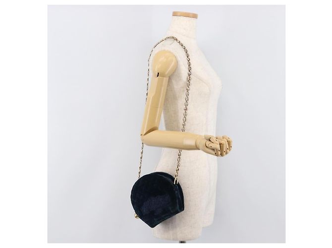 Borsa a tracolla Gianni Versace Chain Velluto Navy Tono Oro Auth bs37150 Blu navy - vista 22