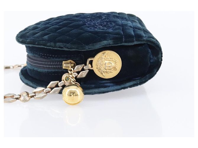 Borsa a tracolla Gianni Versace Chain Velluto Navy Tono Oro Auth bs37150 Blu navy - vista 4
