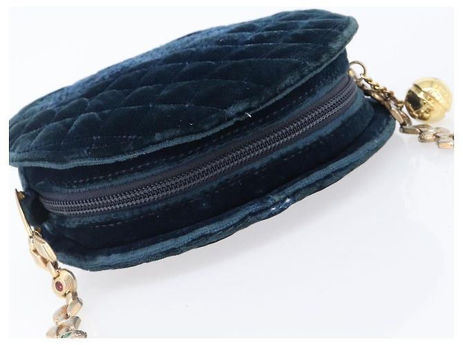 Borsa a tracolla Gianni Versace Chain Velluto Navy Tono Oro Auth bs37150 Blu navy - vista 6