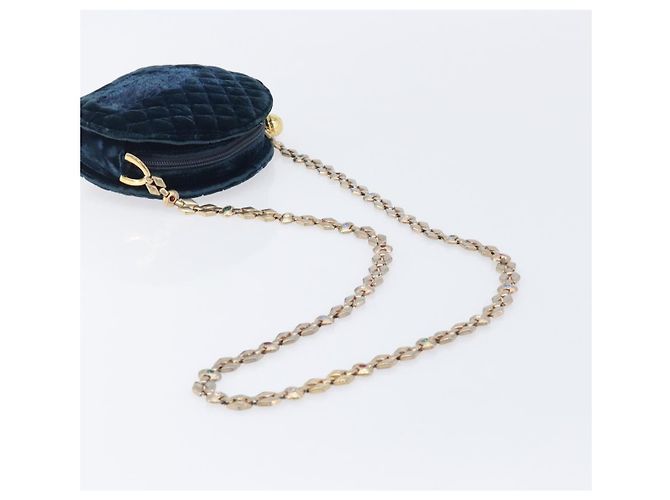 Borsa a tracolla Gianni Versace Chain Velluto Navy Tono Oro Auth bs37150 Blu navy - vista 7