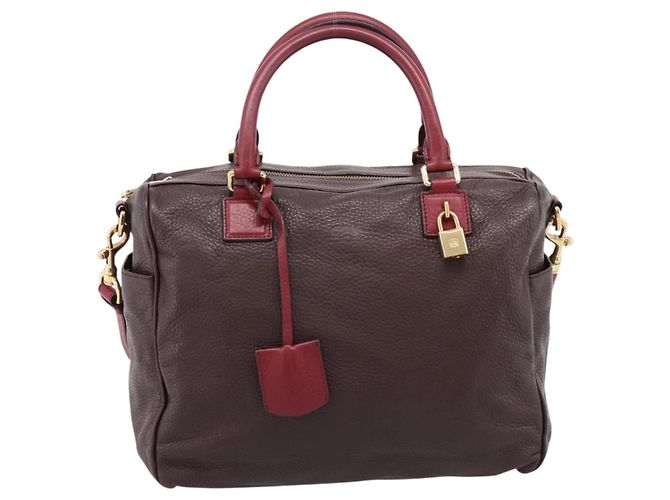Bolsa de mão LOEWE em couro 2way Bordeaux tom dourado Auth bs37128A - vista 13