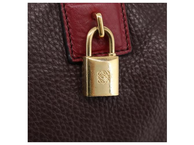 Bolsa de mão LOEWE em couro 2way Bordeaux tom dourado Auth bs37128A - vista 21