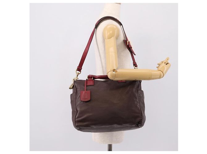 Bolsa de mão LOEWE em couro 2way Bordeaux tom dourado Auth bs37128A - vista 30