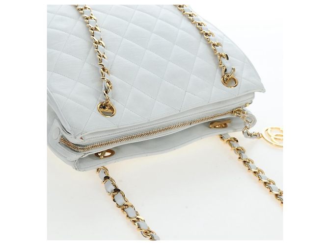 Borsa a tracolla CHANEL Matelasse con catena in pelle d'agnello Bianco Gold CC Auth bs37211 D'oro - vista 6