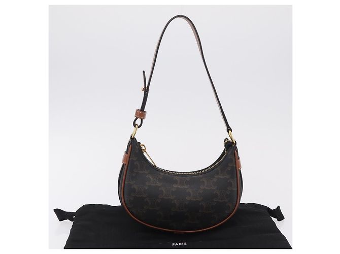 Céline CELINE Triomphe Mini Ava Pouch PVC Black Gold Auth 202524M Schwarz Golden - Ansicht 12