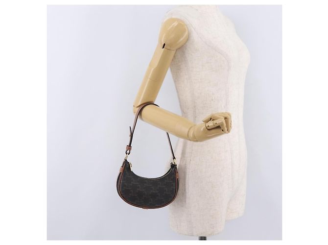 Céline CELINE Triomphe Mini Ava Pouch PVC Black Gold Auth 202524M Schwarz Golden - Ansicht 22