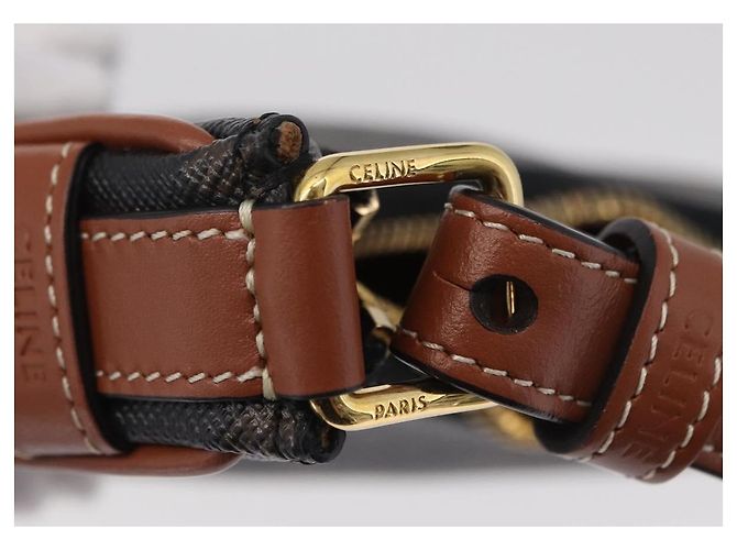 Céline CELINE Triomphe Mini Ava Pouch PVC Black Gold Auth 202524M Schwarz Golden - Ansicht 9