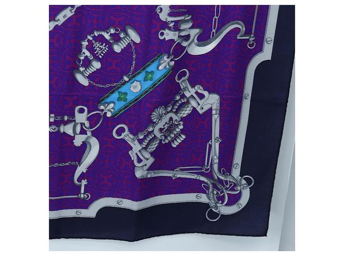 Hermès HERMES Carre 140 Schal Cashmere Navy Purple Auth ar14266M Lila Marineblau - Ansicht 10