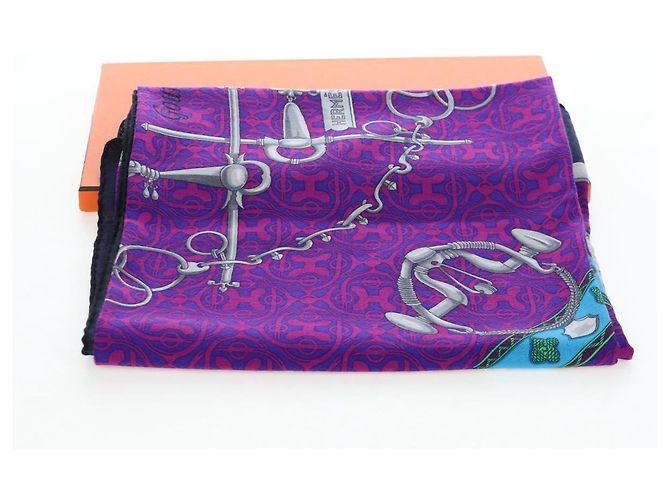 Hermès HERMES Carre 140 Schal Cashmere Navy Purple Auth ar14266M Lila Marineblau - Ansicht 14