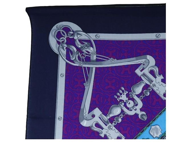 Hermès HERMES Carre 140 Schal Cashmere Navy Purple Auth ar14266M Lila Marineblau - Ansicht 2