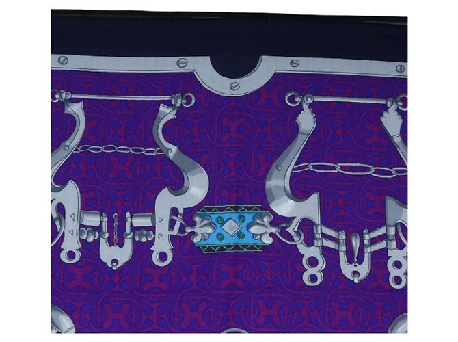 Hermès HERMES Carre 140 Schal Cashmere Navy Purple Auth ar14266M Lila Marineblau - Ansicht 3