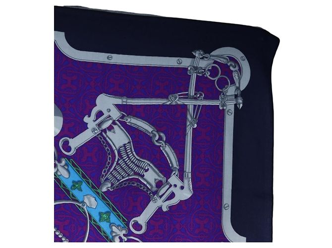 Hermès HERMES Carre 140 Schal Cashmere Navy Purple Auth ar14266M Lila Marineblau - Ansicht 4
