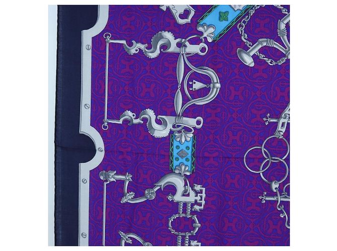 Hermès HERMES Carre 140 Schal Cashmere Navy Purple Auth ar14266M Lila Marineblau - Ansicht 5