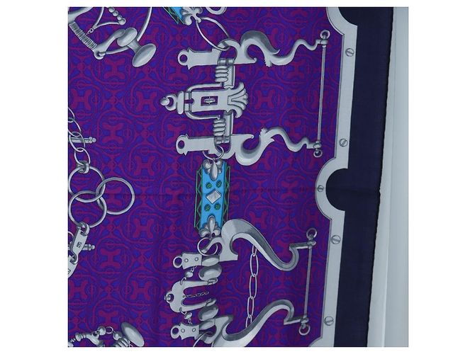Hermès HERMES Carre 140 Schal Cashmere Navy Purple Auth ar14266M Lila Marineblau - Ansicht 7