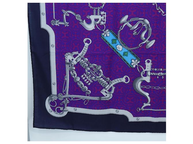 Hermès HERMES Carre 140 Schal Cashmere Navy Purple Auth ar14266M Lila Marineblau - Ansicht 8