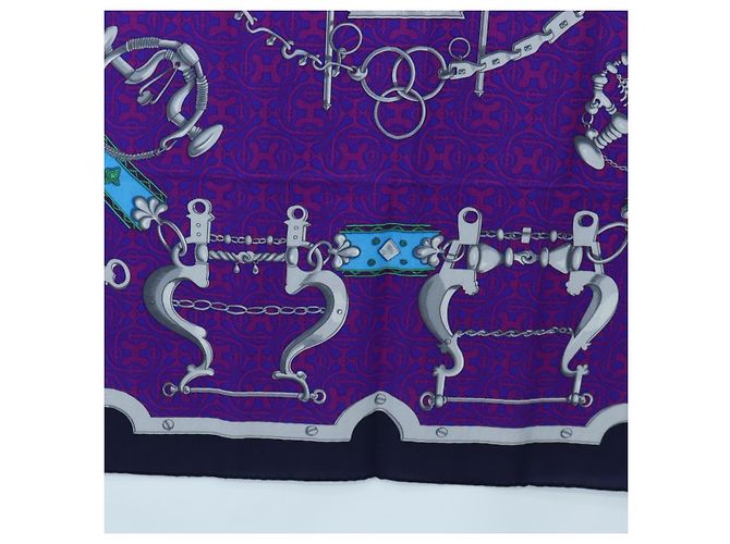 Hermès HERMES Carre 140 Schal Cashmere Navy Purple Auth ar14266M Lila Marineblau - Ansicht 9