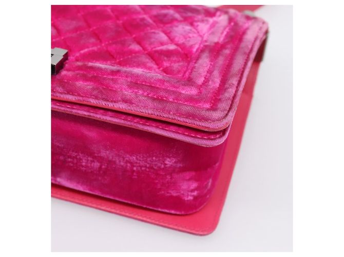 Borsa a tracolla con catena CHANEL Matelasse Boy Chanel Velluto Rosa Argento CC Auth 206259M - vista 10