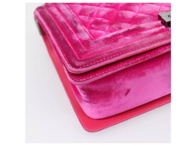 Borsa a tracolla con catena CHANEL Matelasse Boy Chanel Velluto Rosa Argento CC Auth 206259M - vista 11