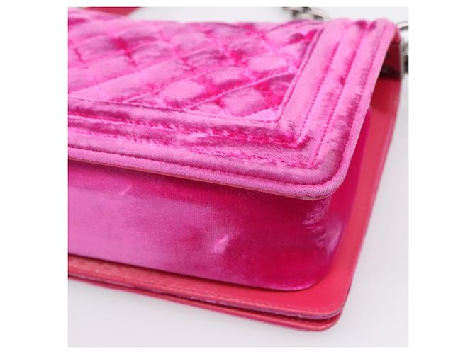 Borsa a tracolla con catena CHANEL Matelasse Boy Chanel Velluto Rosa Argento CC Auth 206259M - vista 12