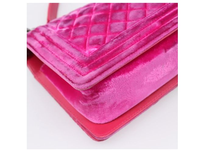 Borsa a tracolla con catena CHANEL Matelasse Boy Chanel Velluto Rosa Argento CC Auth 206259M - vista 13