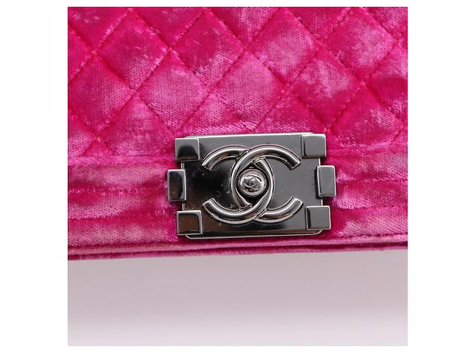 Borsa a tracolla con catena CHANEL Matelasse Boy Chanel Velluto Rosa Argento CC Auth 206259M - vista 14