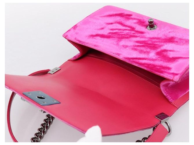 Borsa a tracolla con catena CHANEL Matelasse Boy Chanel Velluto Rosa Argento CC Auth 206259M - vista 15