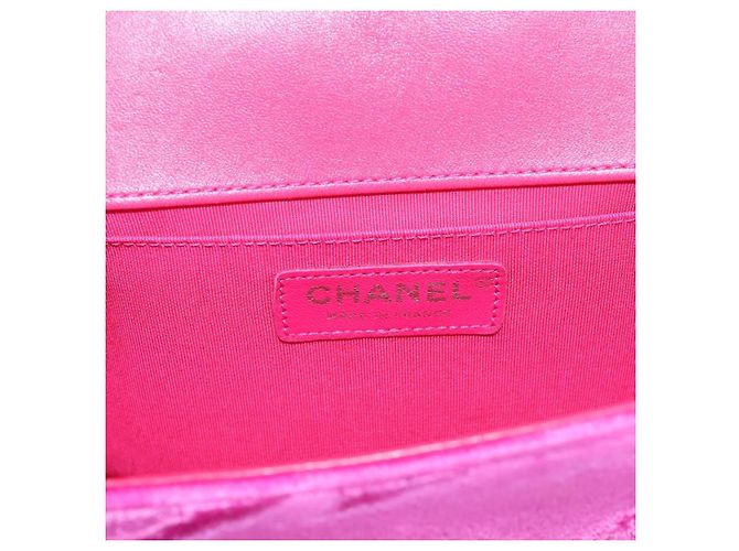 Borsa a tracolla con catena CHANEL Matelasse Boy Chanel Velluto Rosa Argento CC Auth 206259M - vista 16