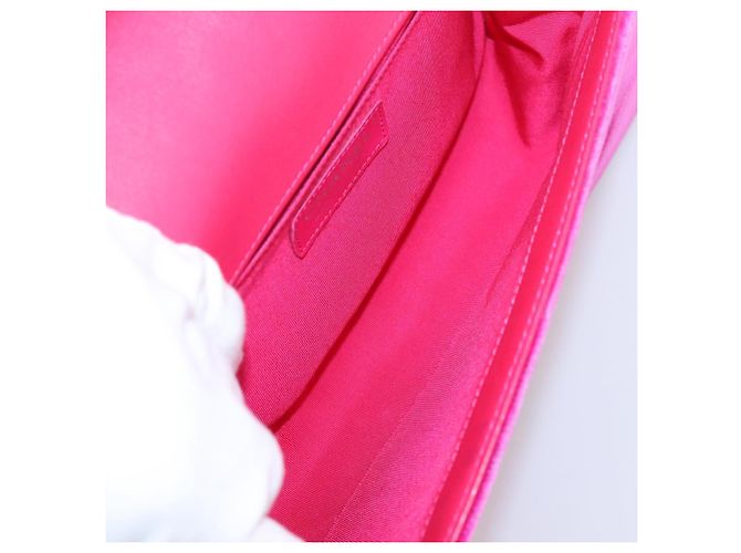 Borsa a tracolla con catena CHANEL Matelasse Boy Chanel Velluto Rosa Argento CC Auth 206259M - vista 17
