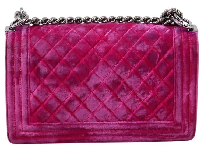 Borsa a tracolla con catena CHANEL Matelasse Boy Chanel Velluto Rosa Argento CC Auth 206259M - vista 3