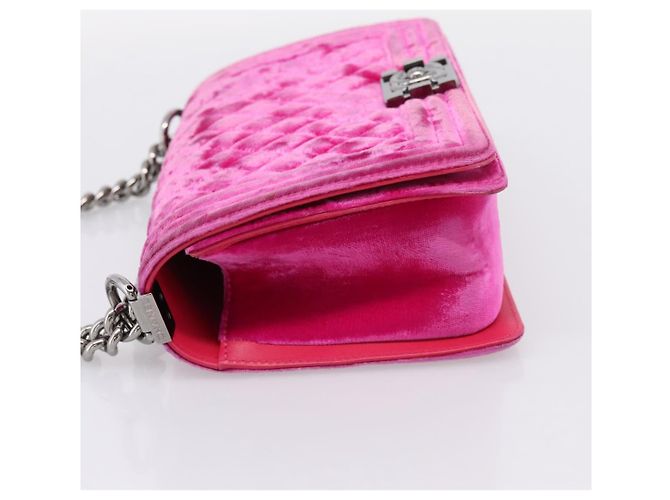 Borsa a tracolla con catena CHANEL Matelasse Boy Chanel Velluto Rosa Argento CC Auth 206259M - vista 4