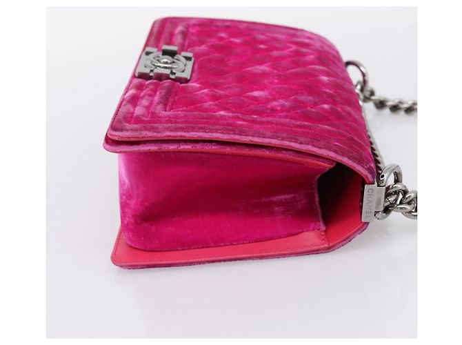 Borsa a tracolla con catena CHANEL Matelasse Boy Chanel Velluto Rosa Argento CC Auth 206259M - vista 5