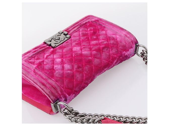Borsa a tracolla con catena CHANEL Matelasse Boy Chanel Velluto Rosa Argento CC Auth 206259M - vista 6