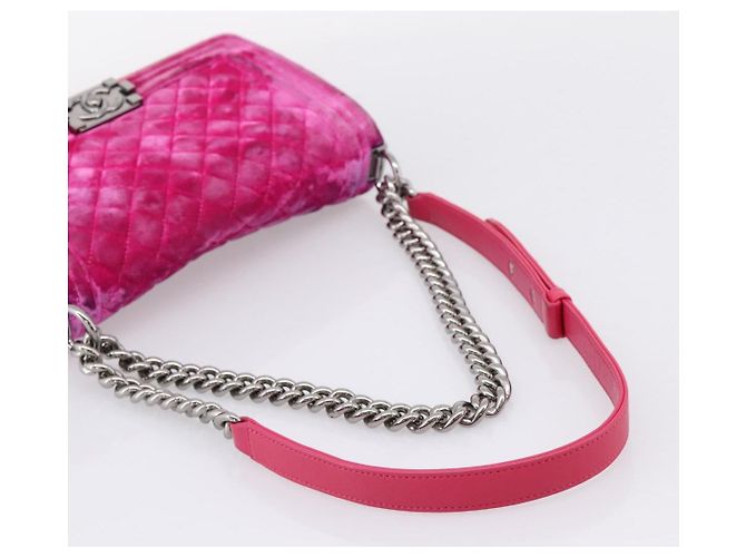 Borsa a tracolla con catena CHANEL Matelasse Boy Chanel Velluto Rosa Argento CC Auth 206259M - vista 7