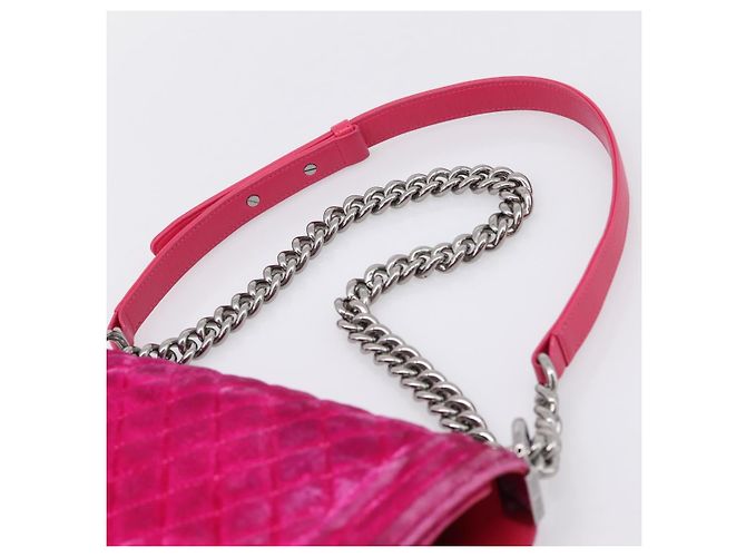 Borsa a tracolla con catena CHANEL Matelasse Boy Chanel Velluto Rosa Argento CC Auth 206259M - vista 8