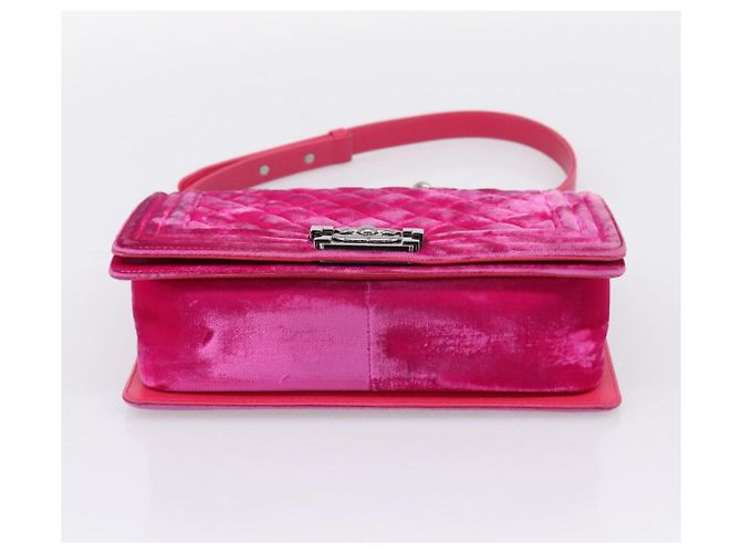 Borsa a tracolla con catena CHANEL Matelasse Boy Chanel Velluto Rosa Argento CC Auth 206259M - vista 9
