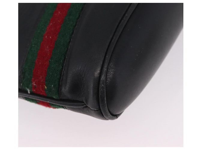 Bolsa de Ombro GUCCI Web Sherry Line em Couro Preto e Dourado Auth 206101 - vista 16