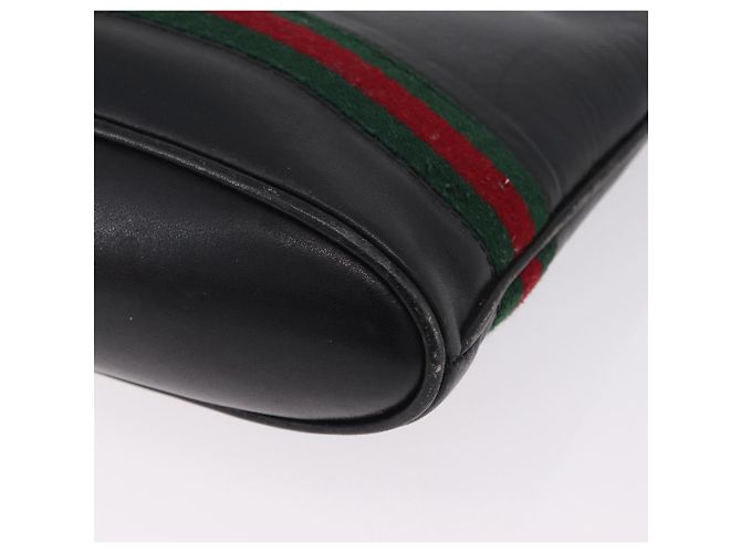 Bolsa de Ombro GUCCI Web Sherry Line em Couro Preto e Dourado Auth 206101 - vista 17