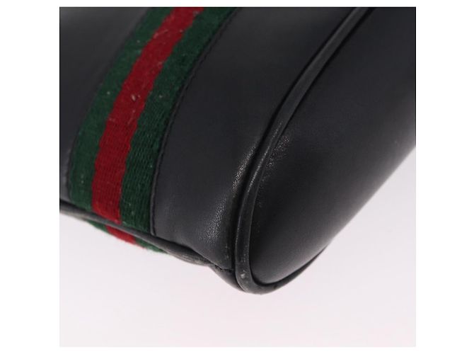 Bolsa de Ombro GUCCI Web Sherry Line em Couro Preto e Dourado Auth 206101 - vista 18