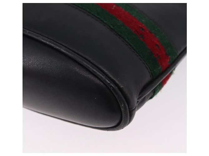 Bolsa de Ombro GUCCI Web Sherry Line em Couro Preto e Dourado Auth 206101 - vista 19
