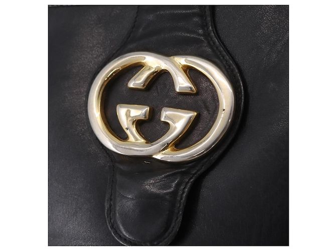 Bolsa de Ombro GUCCI Web Sherry Line em Couro Preto e Dourado Auth 206101 - vista 20