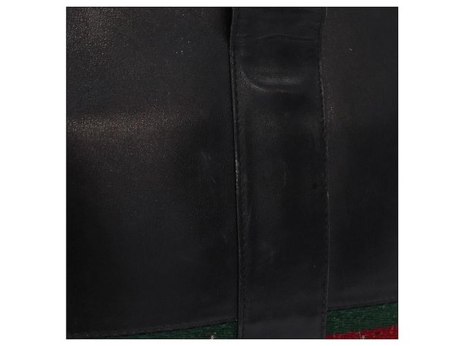 Bolsa de Ombro GUCCI Web Sherry Line em Couro Preto e Dourado Auth 206101 - vista 4