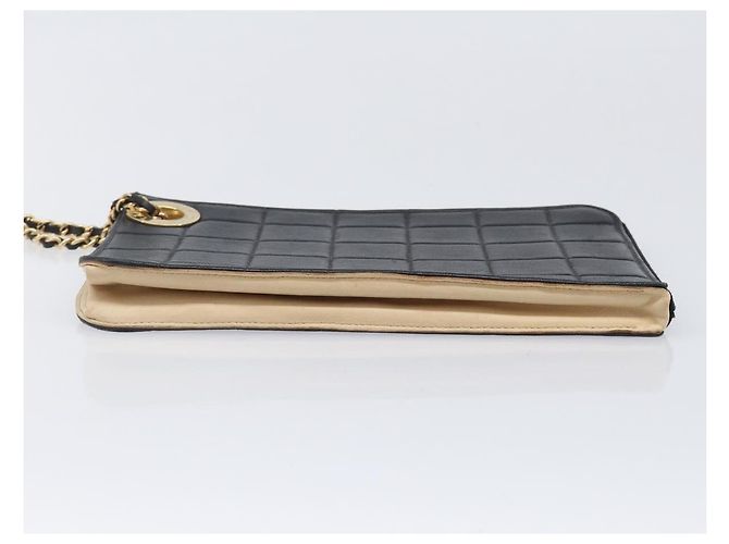 Borsa a pochette CHANEL Choco Bar in pelle d'agnello nera e oro CC Auth 206033V Nero D'oro - vista 10