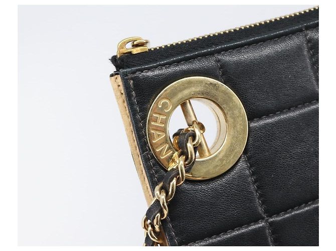 Borsa a pochette CHANEL Choco Bar in pelle d'agnello nera e oro CC Auth 206033V Nero D'oro - vista 15