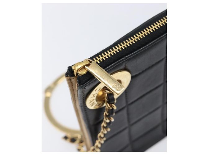 Borsa a pochette CHANEL Choco Bar in pelle d'agnello nera e oro CC Auth 206033V Nero D'oro - vista 16