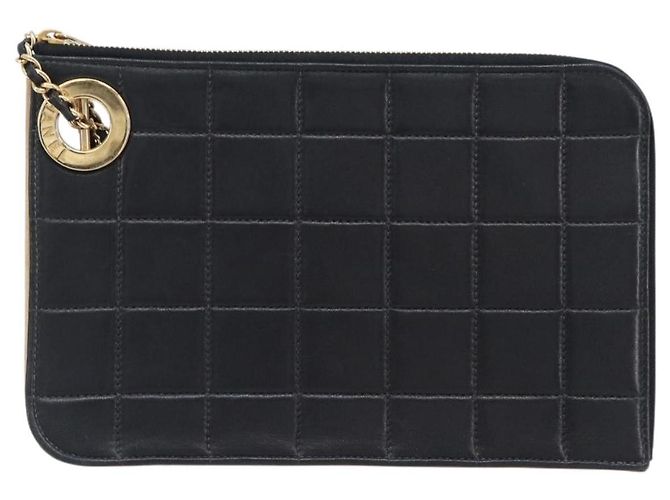 Borsa a pochette CHANEL Choco Bar in pelle d'agnello nera e oro CC Auth 206033V Nero D'oro - vista 2