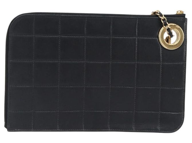 Borsa a pochette CHANEL Choco Bar in pelle d'agnello nera e oro CC Auth 206033V Nero D'oro - vista 3