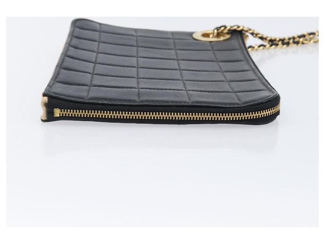 Borsa a pochette CHANEL Choco Bar in pelle d'agnello nera e oro CC Auth 206033V Nero D'oro - vista 4