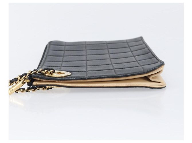 Borsa a pochette CHANEL Choco Bar in pelle d'agnello nera e oro CC Auth 206033V Nero D'oro - vista 5
