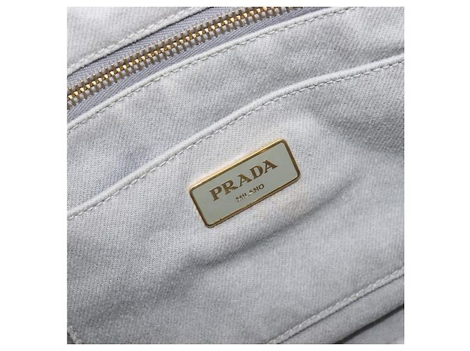 PRADA Canapa MM Handtasche Canvas Hellblau Goldfarben Auth bs37121 - Ansicht 22